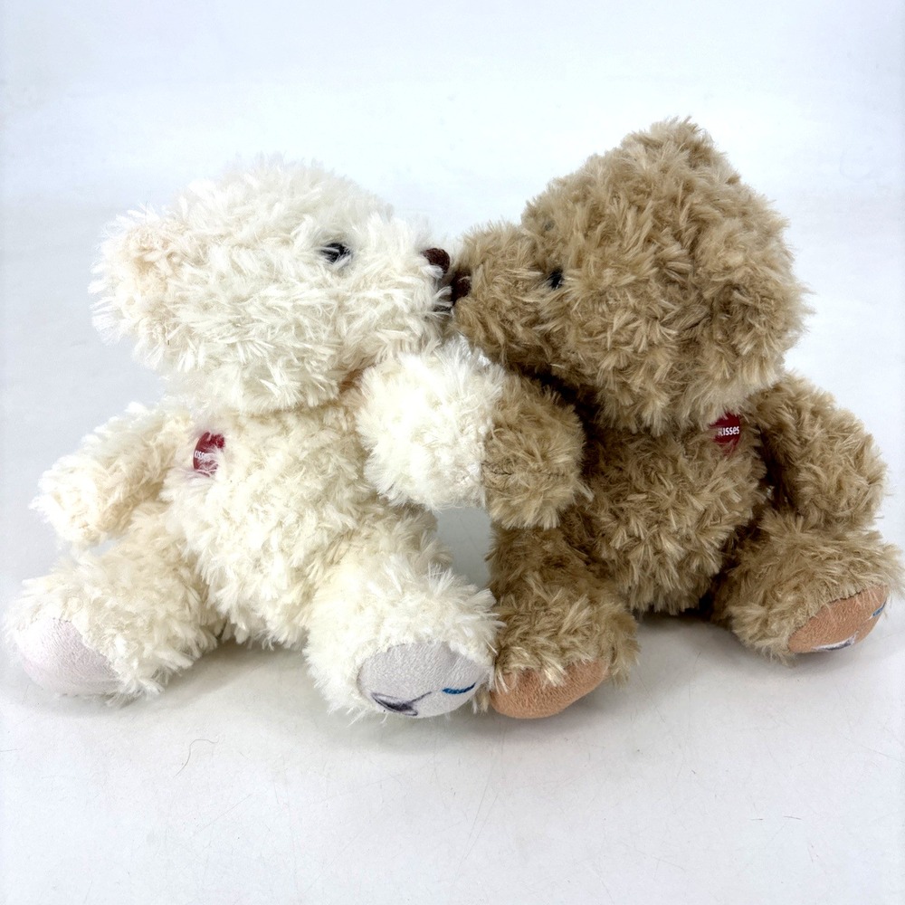 Hershey's Kisses Kissing Teddy Bears Brown White Set of 2 Plush 8" Valentines